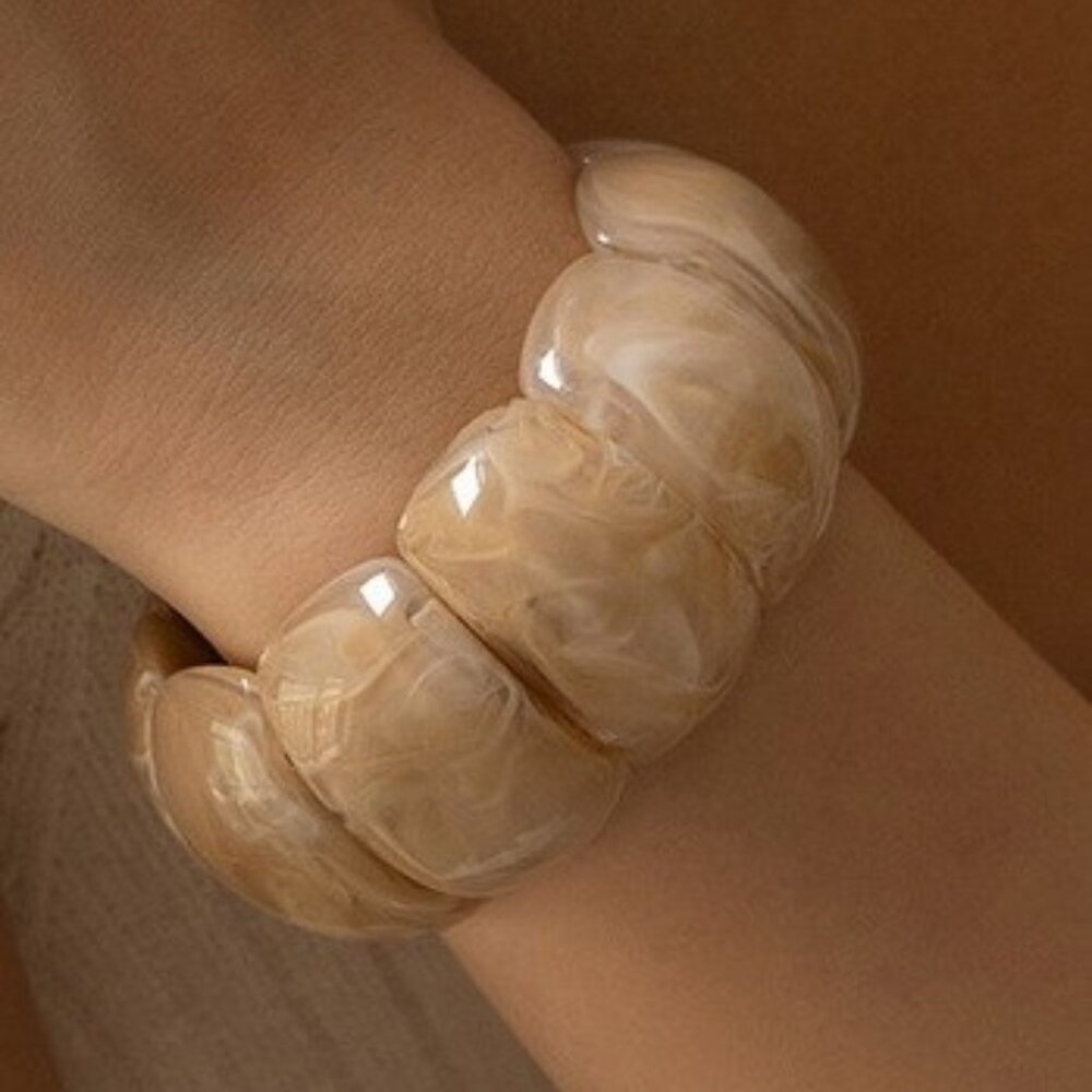 Coffee Brown-Color-block Acrylic Stretch Cord Bracelet